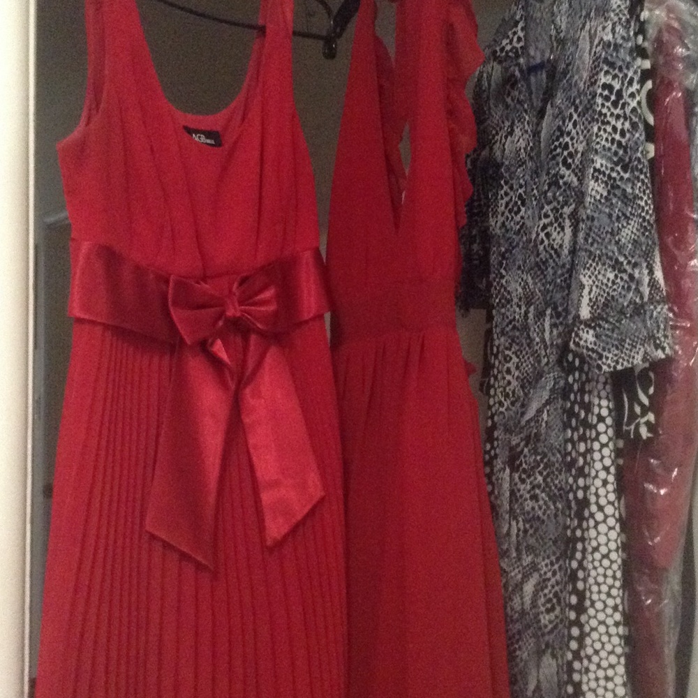 Red dresses with bows and halter ness